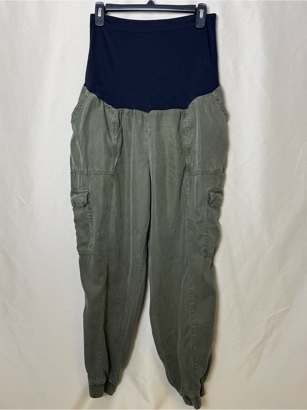 Maternity Olive Cargo Joggers with Black Stretch Waistband